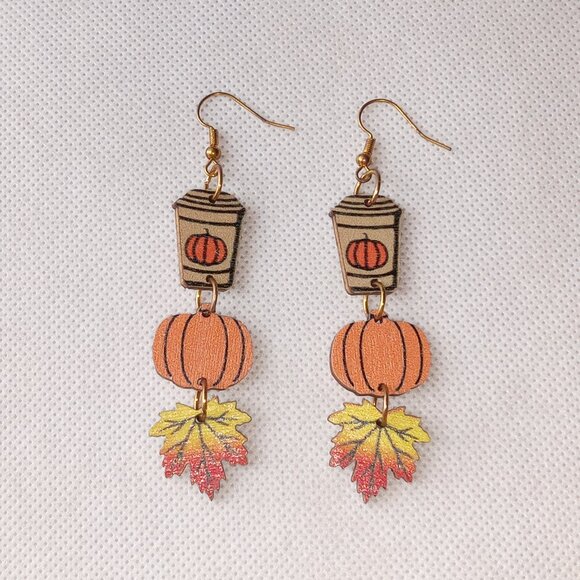 Cute Fall Earrings, Autumn Dangle Earrings, Wooden Earrings - Picture 5 of 5